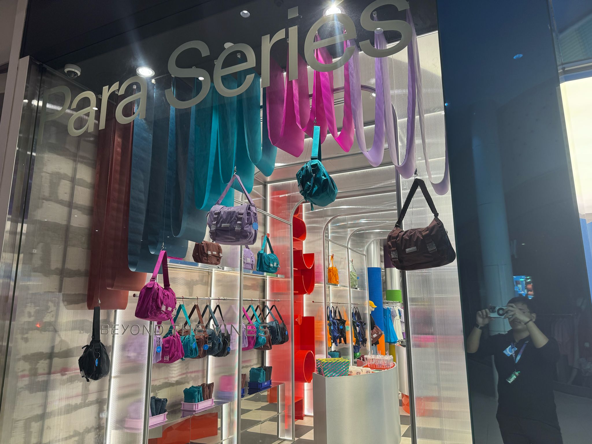 Colourful retail pop-up display of accessories